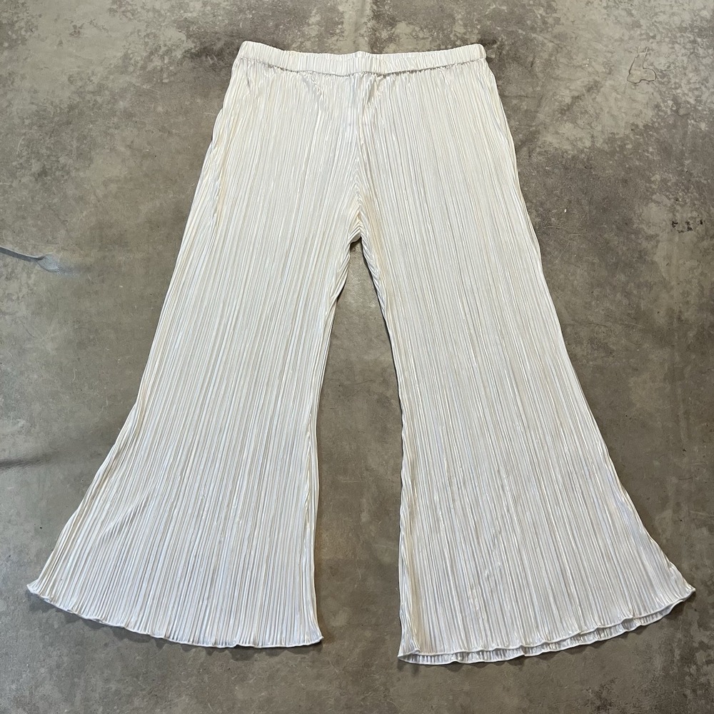 Showpo Pants Womens Size 16 Cream Pleated Pull On Beca Plisse‎ Flared